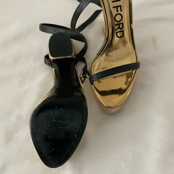Tom Ford Gold and Black Strappy Heels size 38.5 - Picture 4 of 12